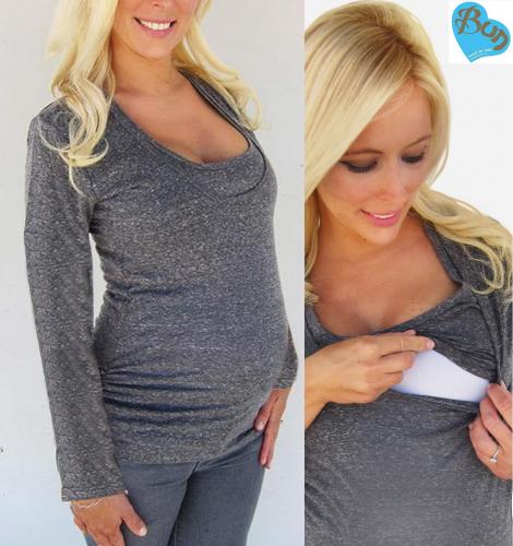 Bun Maternity Longsleeve Nursing Tee--Charcoal Grey Medium Only