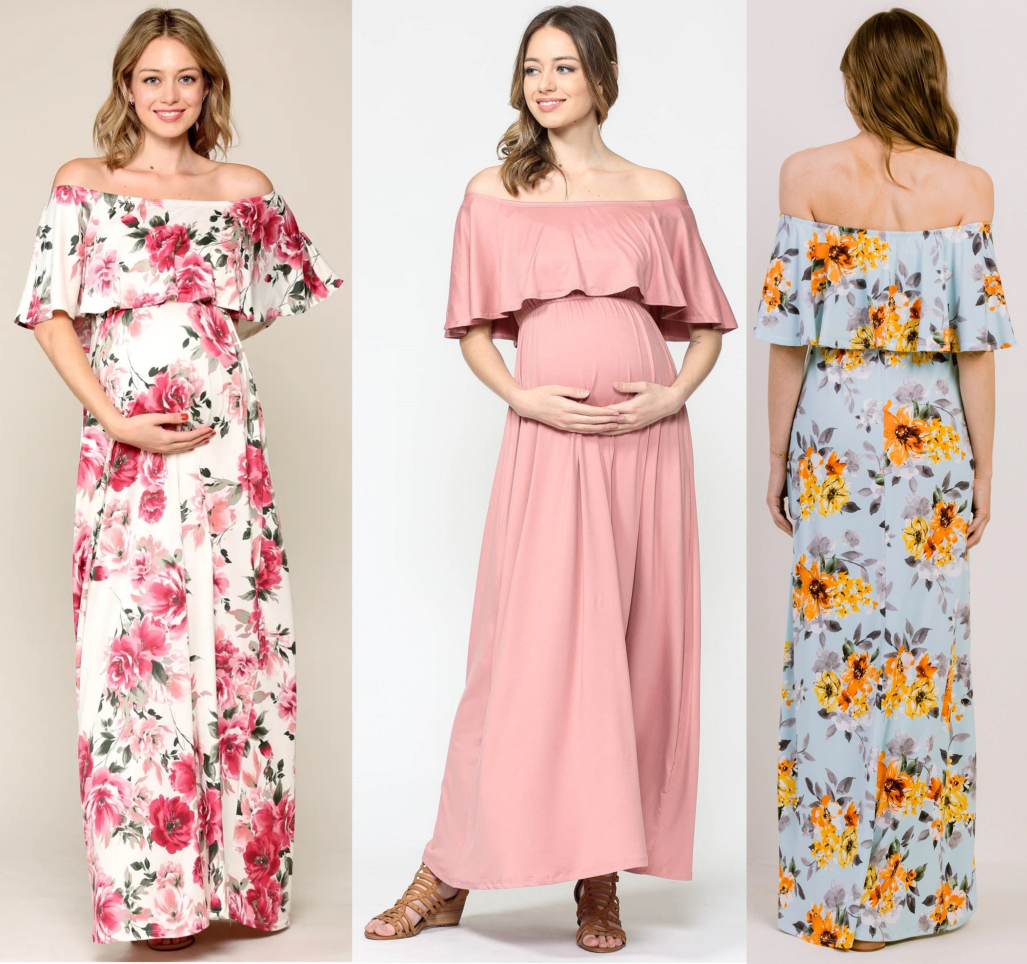 Off the Shoulder Ruffle Maternity Maxi Dress