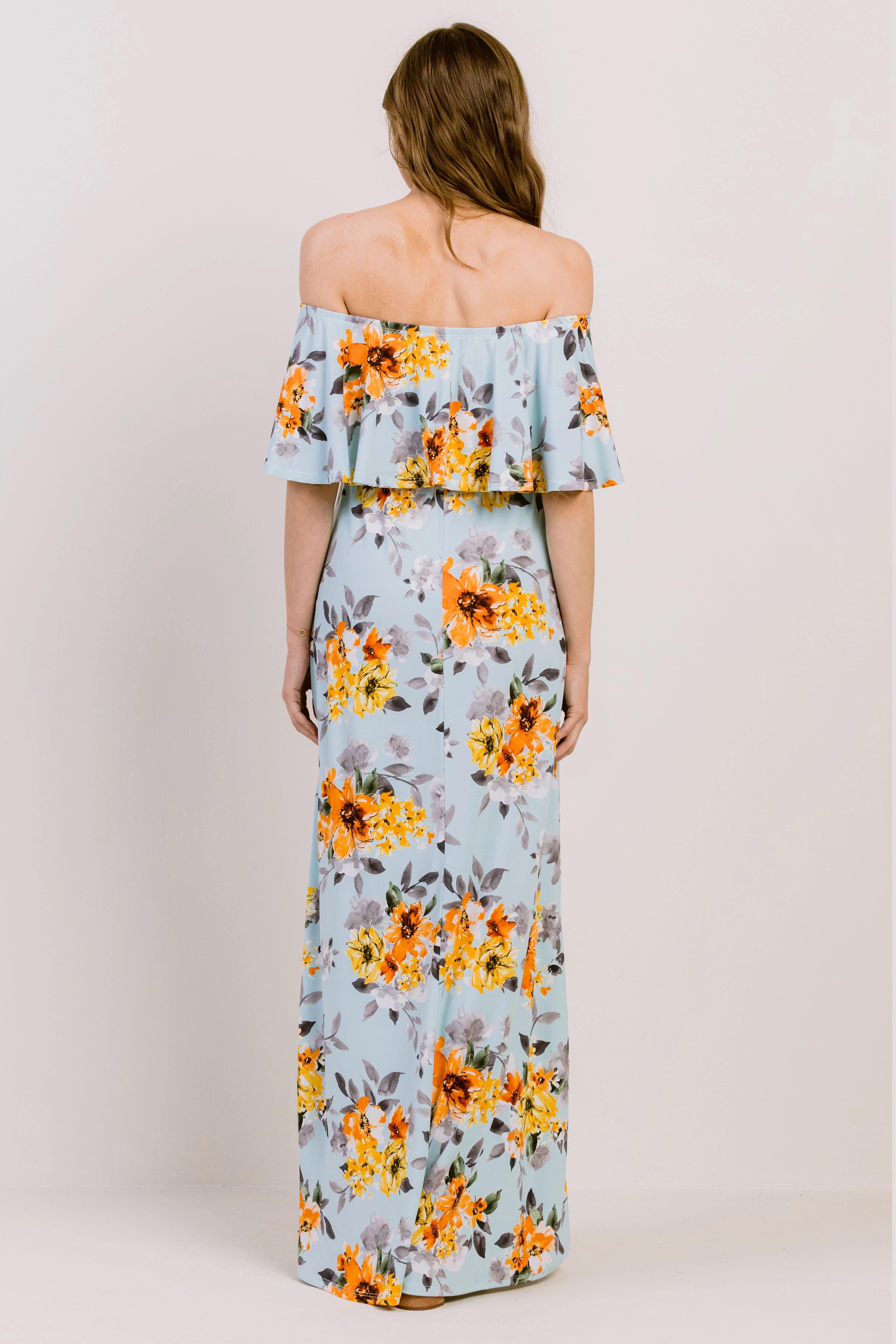 Off the Shoulder Ruffle Maternity Maxi Dress