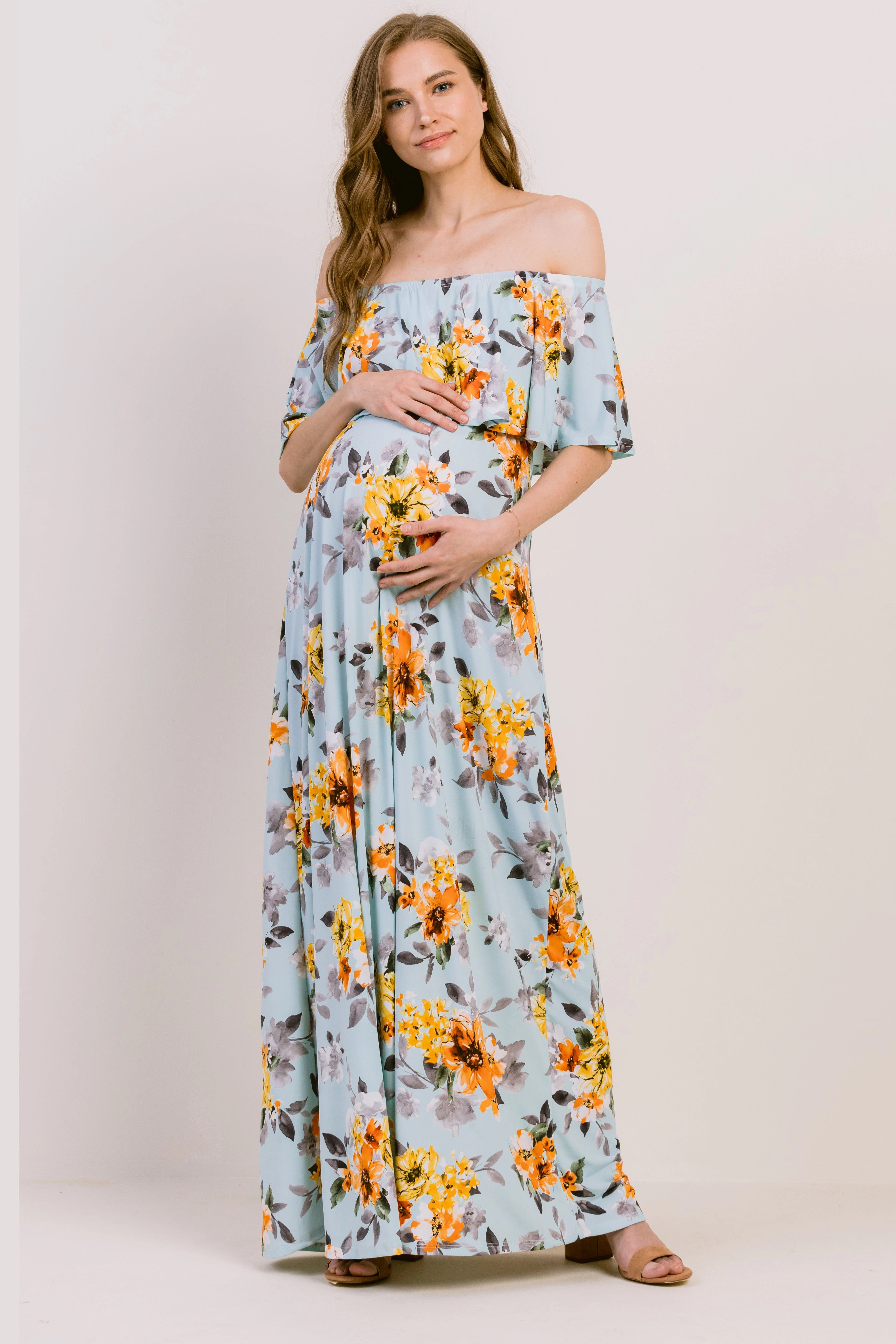 Off the Shoulder Ruffle Maternity Maxi Dress
