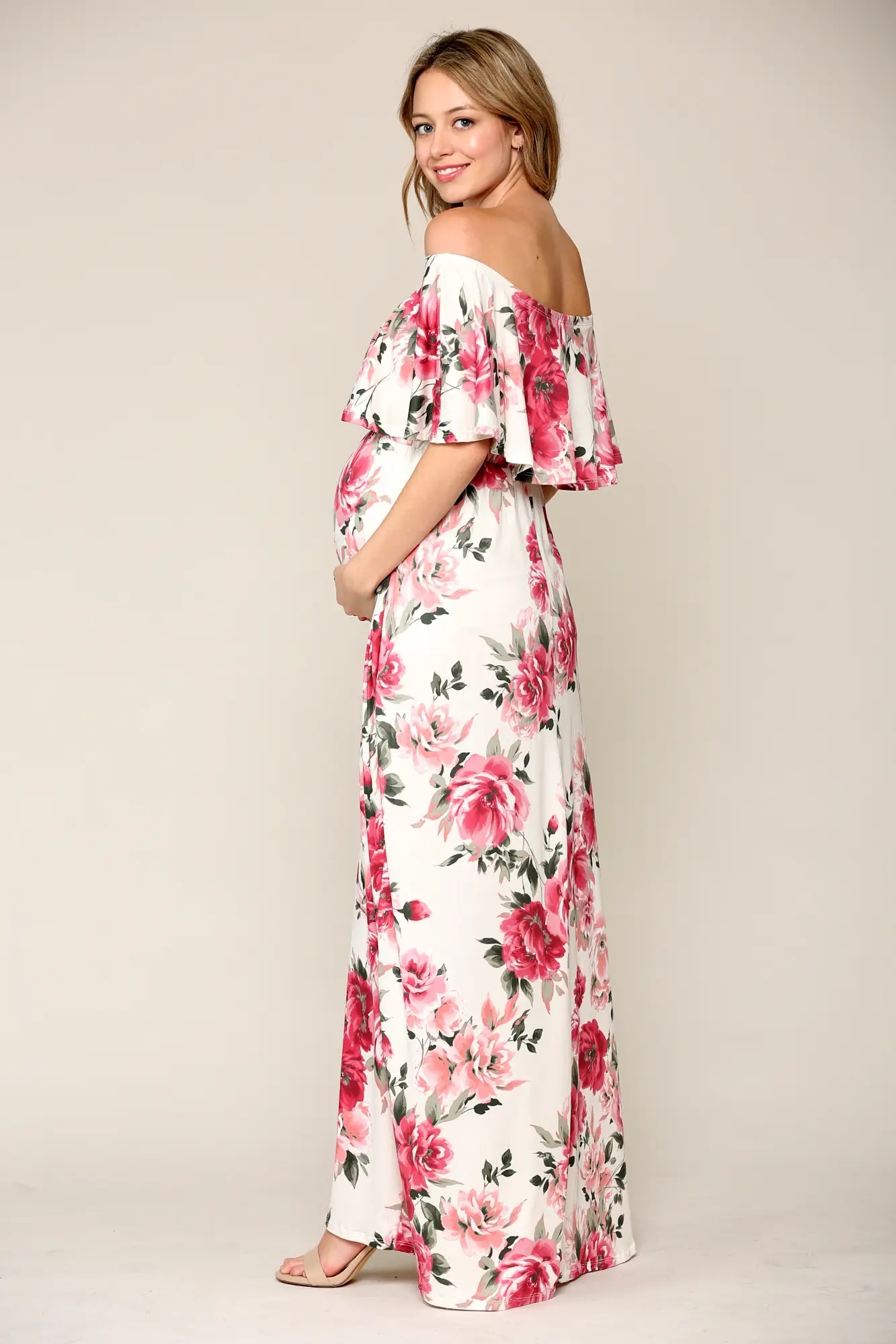 Off the Shoulder Ruffle Maternity Maxi Dress