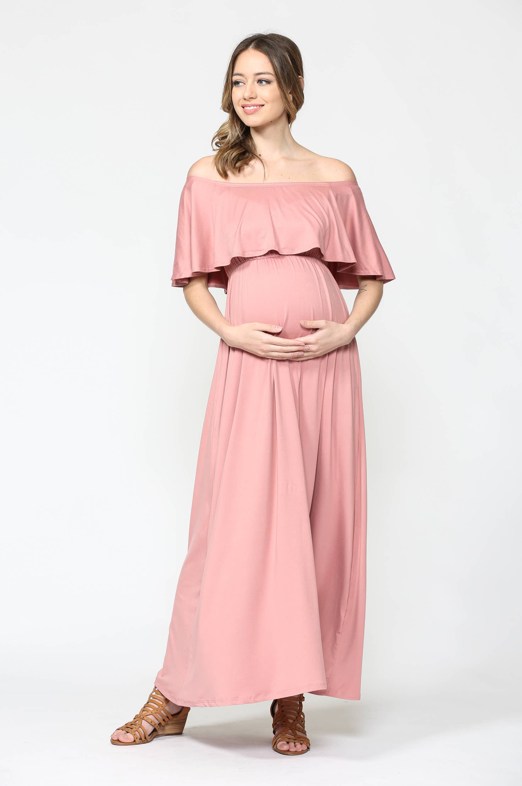 Off the Shoulder Ruffle Maternity Maxi Dress