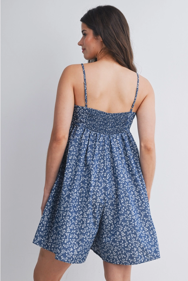 Purple Floral Maternity Shorts Romper w/ Pockets 3