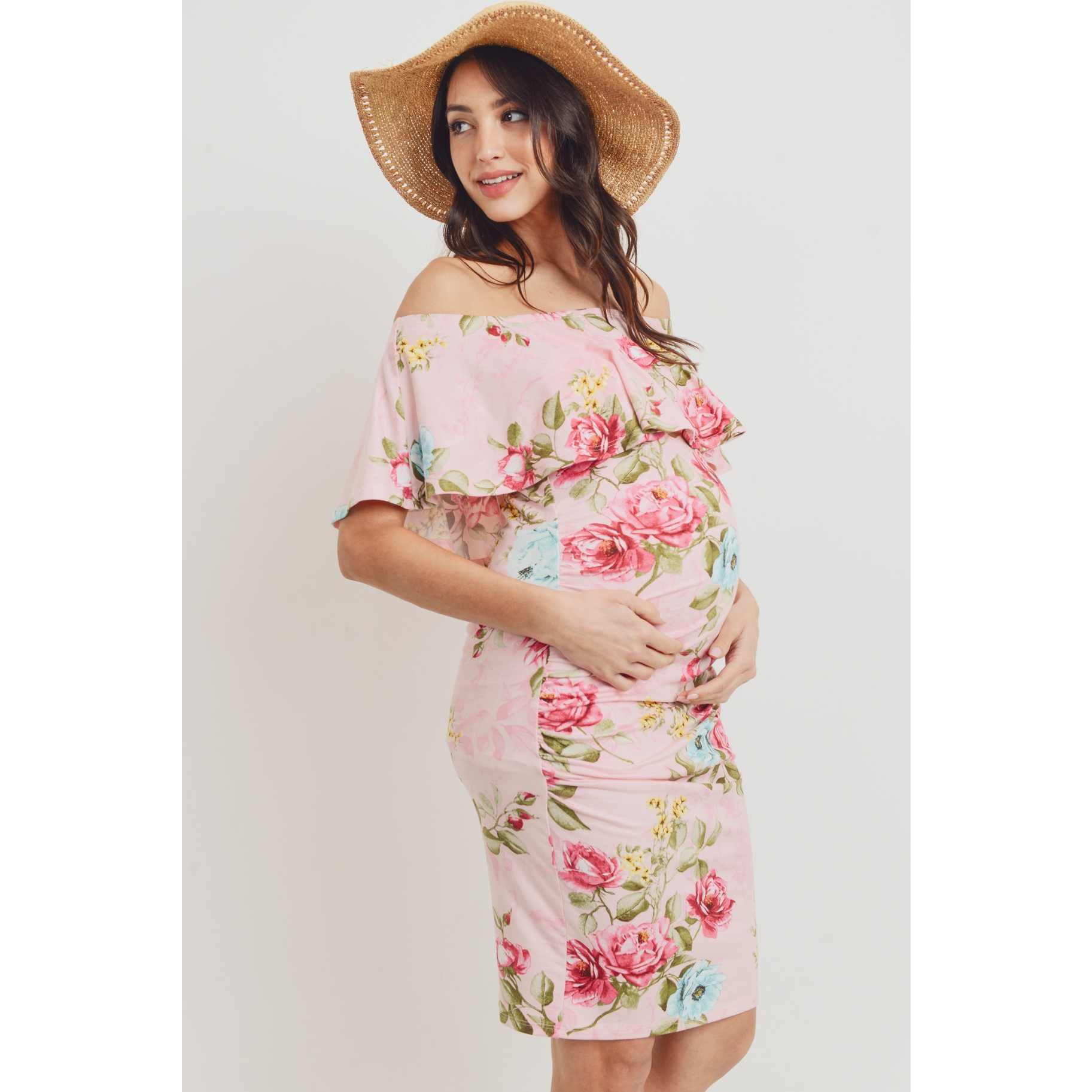 Off the Shoulder Ruffle Maternity Dress — free download