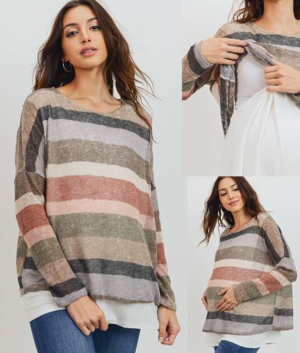 Striped Nursing/Maternity Knit Top