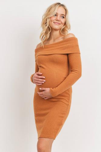 Ribbed Sweater Off the Shoulder Maternity Dress