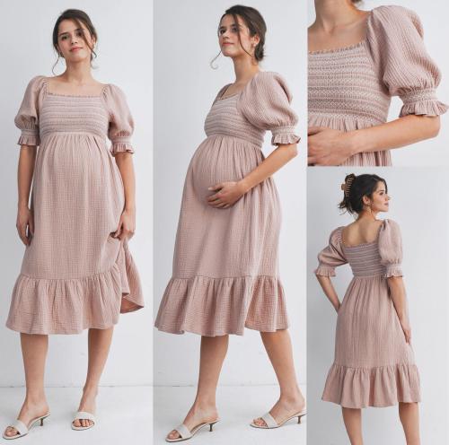 Soft Smocked Maternity Dress - Dusty Rose