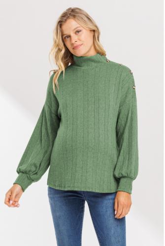 Turtleneck Cable-Knit Maternity Top - Heather Green
