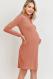 Ribbed Mock Neck Maternity Dress - Dusty Pink Heather 1