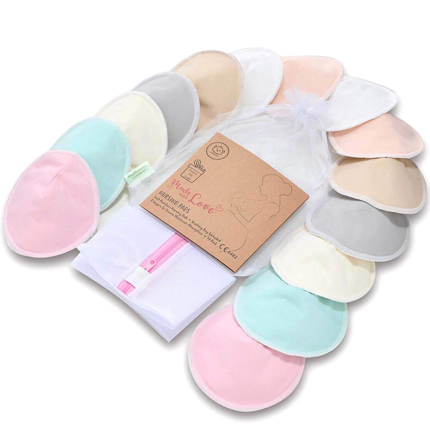 Keababies Organic Bamboo Pastel Nursing Pads for Breastfeeding - 7 Pairs