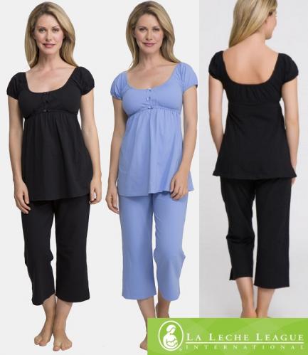 La Leche League Cute Cropped Maternity & Nursing Pajamas - Large