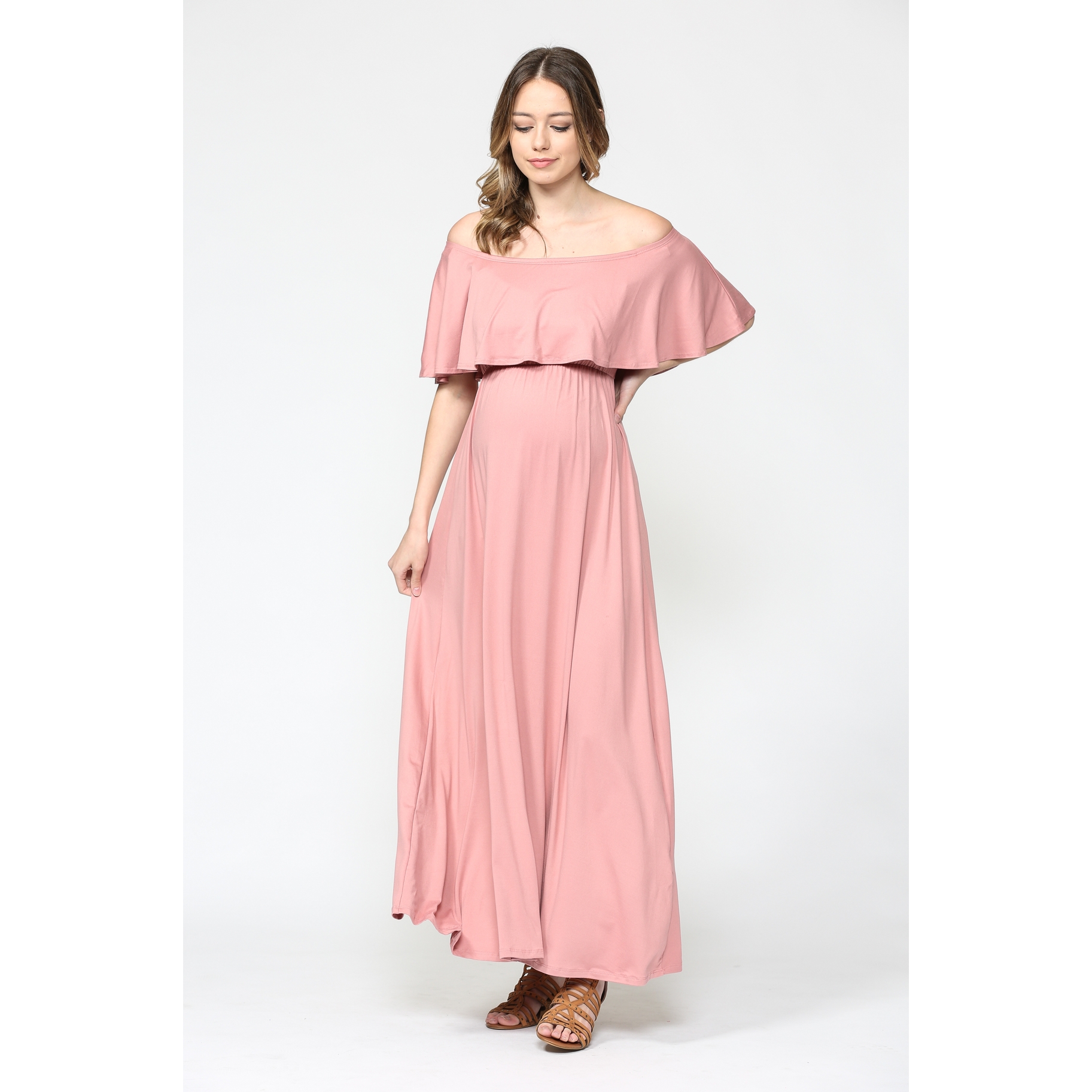 Off the Shoulder Ruffle Maternity Maxi Dress