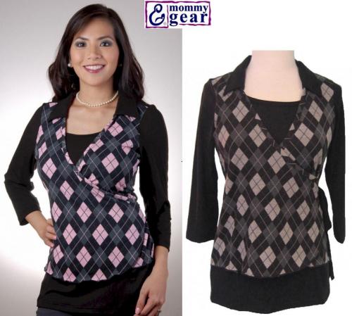 Oxford Wrap Nursing Top--Black & Grey Argyle