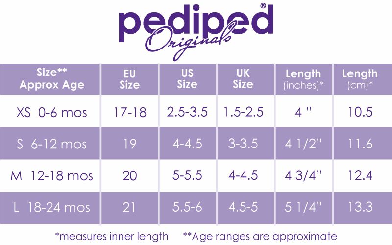 pedipeds size chart