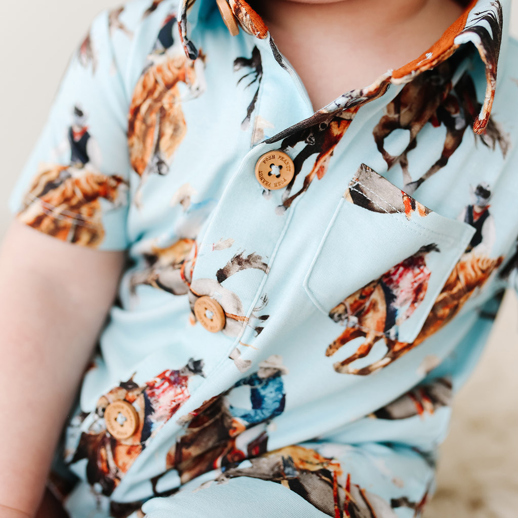 Posh Peanut Brody Short Sleeve Collared Romper 912 months Only