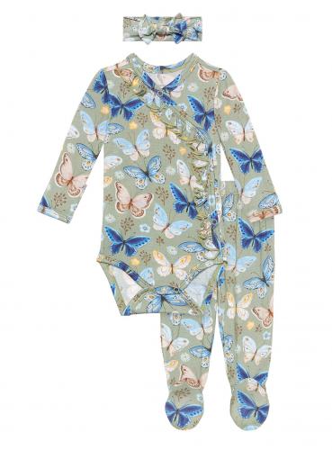 Posh Peanut Lucy Butterfly Ruffled Kimono, Pant & Headband Set 