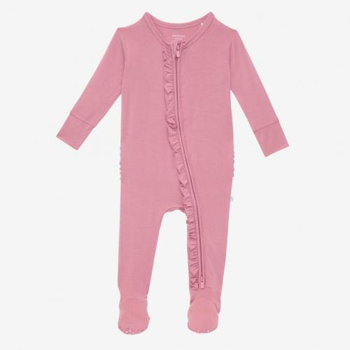 Posh Peanut Dusty Rose Footie Ruffled Zippered One Piece