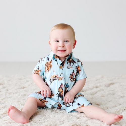 Posh Peanut Brody Short Sleeve Collared Romper - 9-12 months Only
