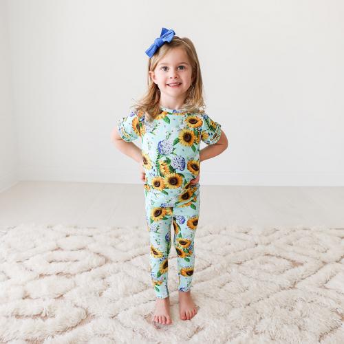 Posh Peanut Short Sleeve Micro Ruffled Pajamas - Sunny