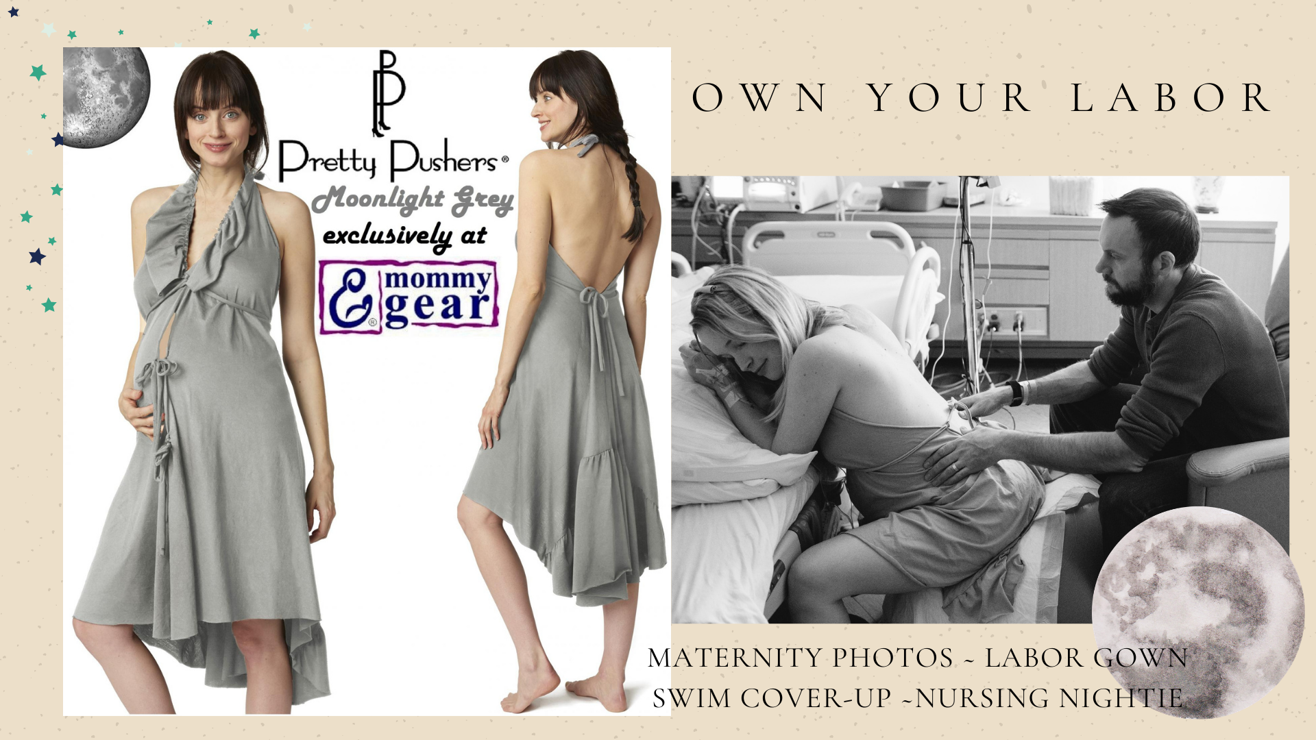 Pretty Pushers Cotton Labor & Delivery Gown - Moonlight Gray