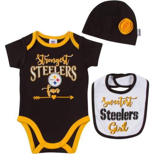 Steelers Girls Bib, Cap & Bodysuit Set